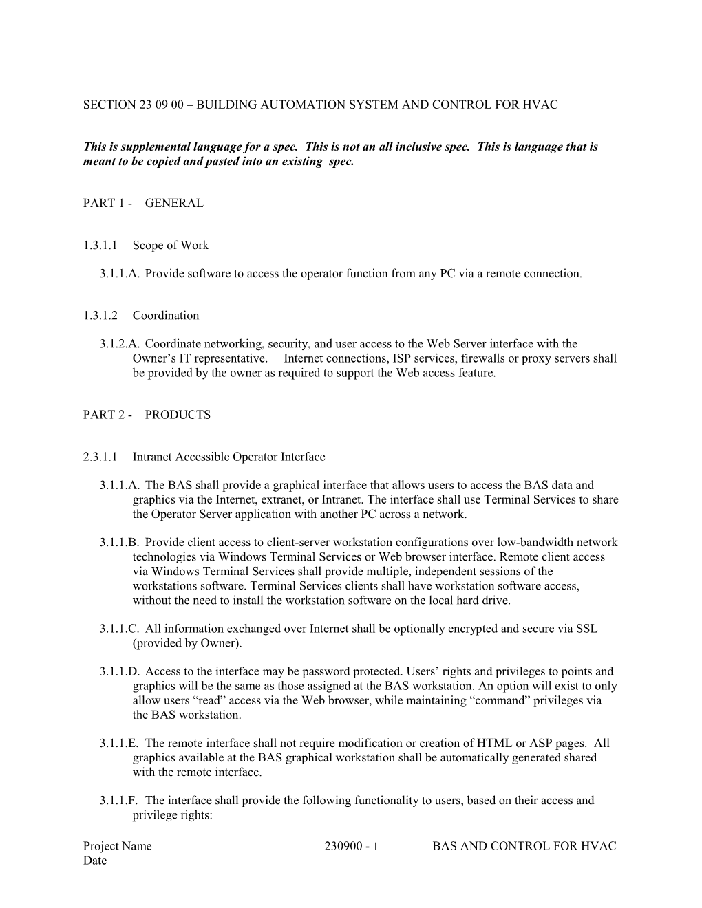 Section 23 09 00 Building Automation System and Control for Hvac