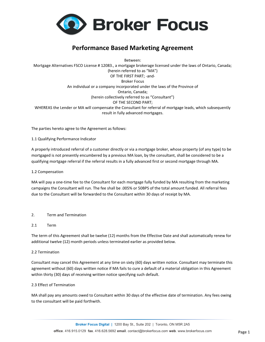 Performance Based Marketing Agreement