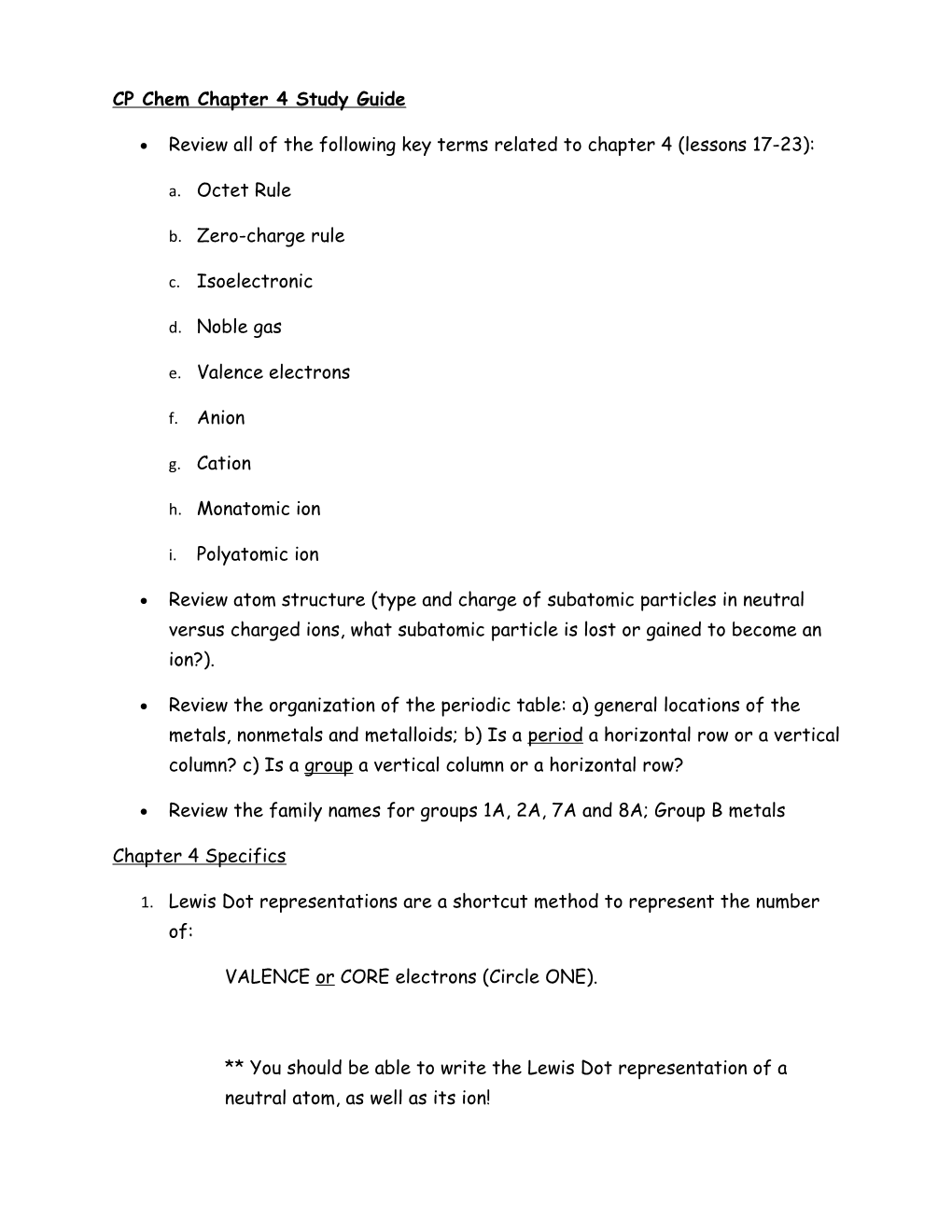 CP Chem Chapter 4 Study Guide