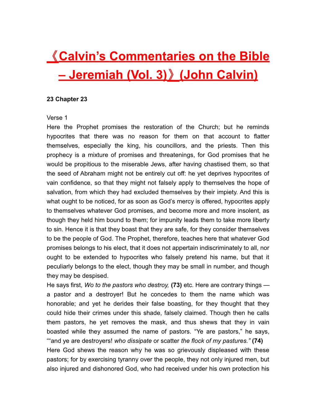 Calvin S Commentaries on the Bible Jeremiah (Vol. 3) (John Calvin)