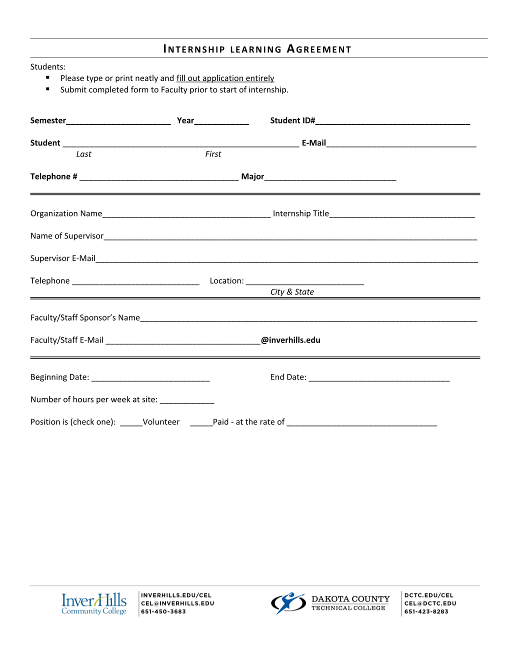 Internship Agreement Form