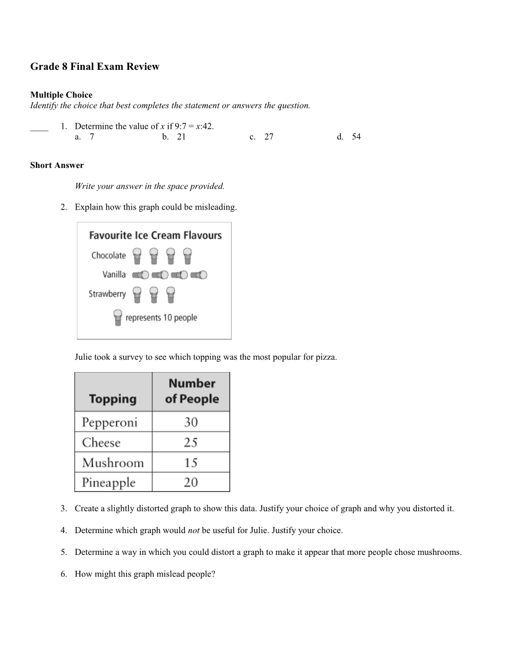 Grade 8 Final Exam Review