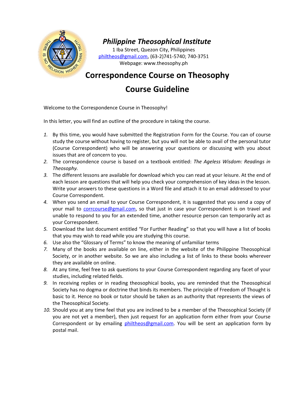 Correspondence Course on Theosophy