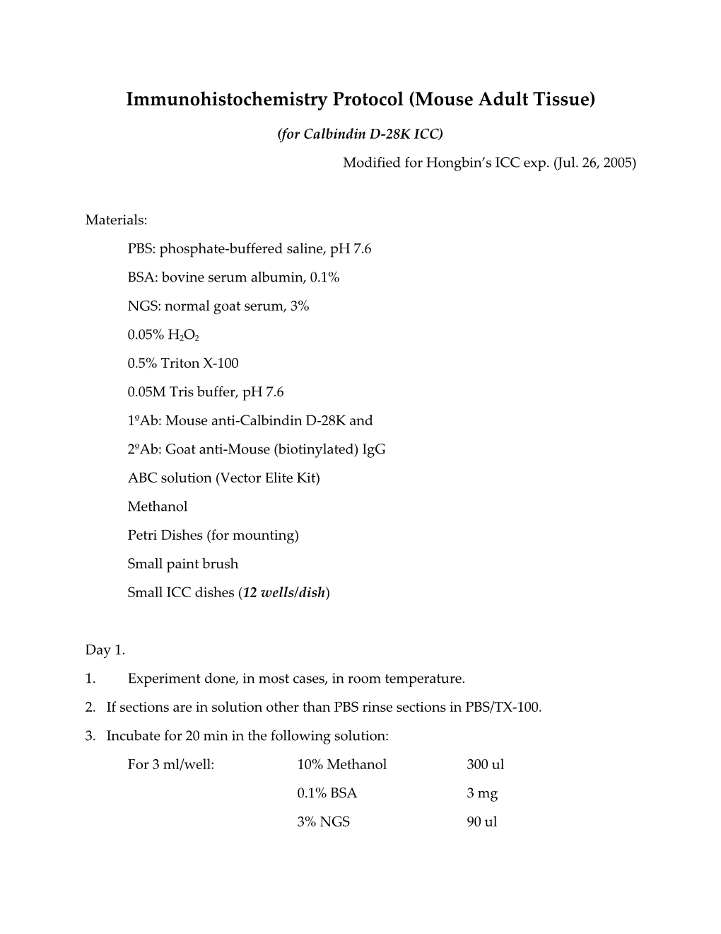 Immunohistochemistry Protocol (Mouse Adult Tissue)