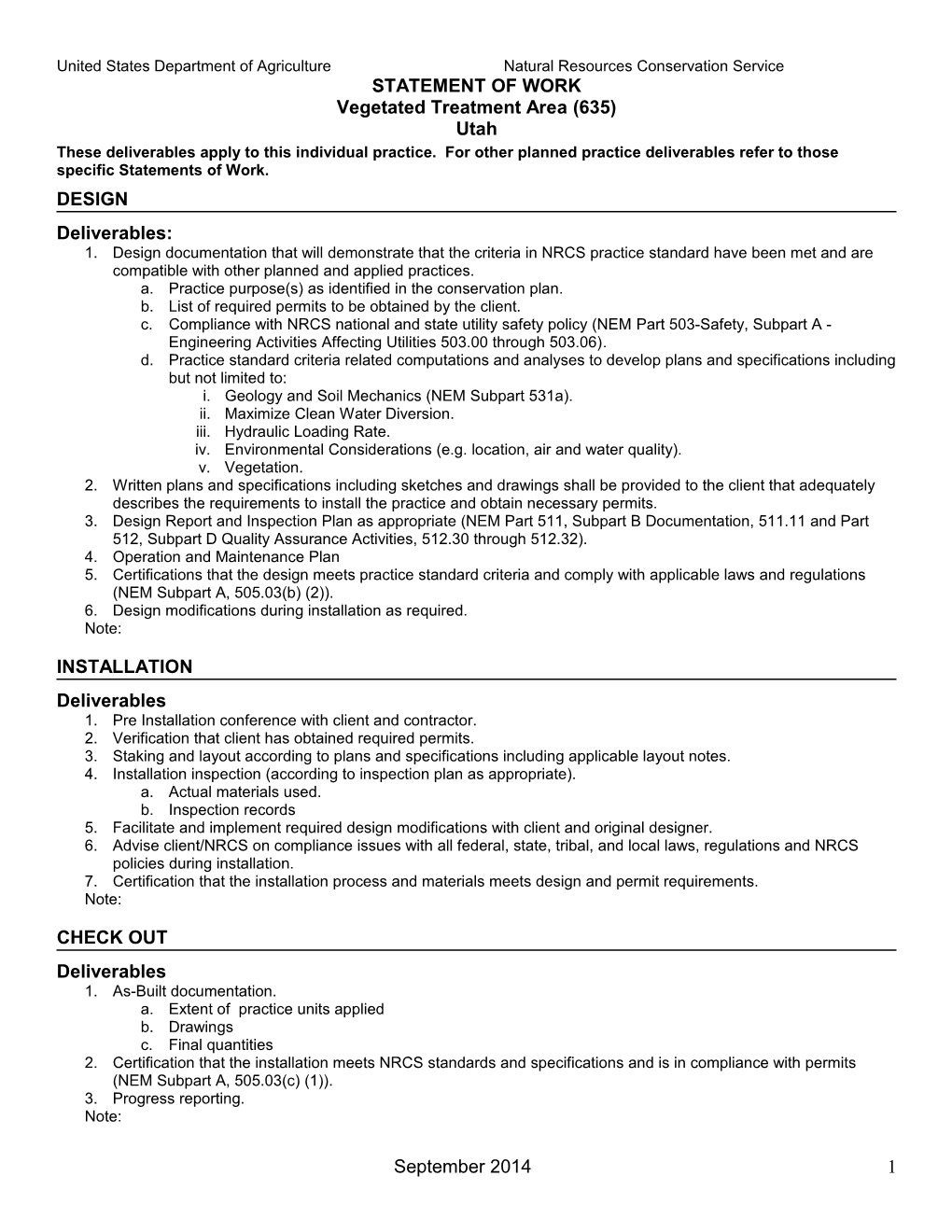 Vegetated Treatment Area (635) Statement of Work