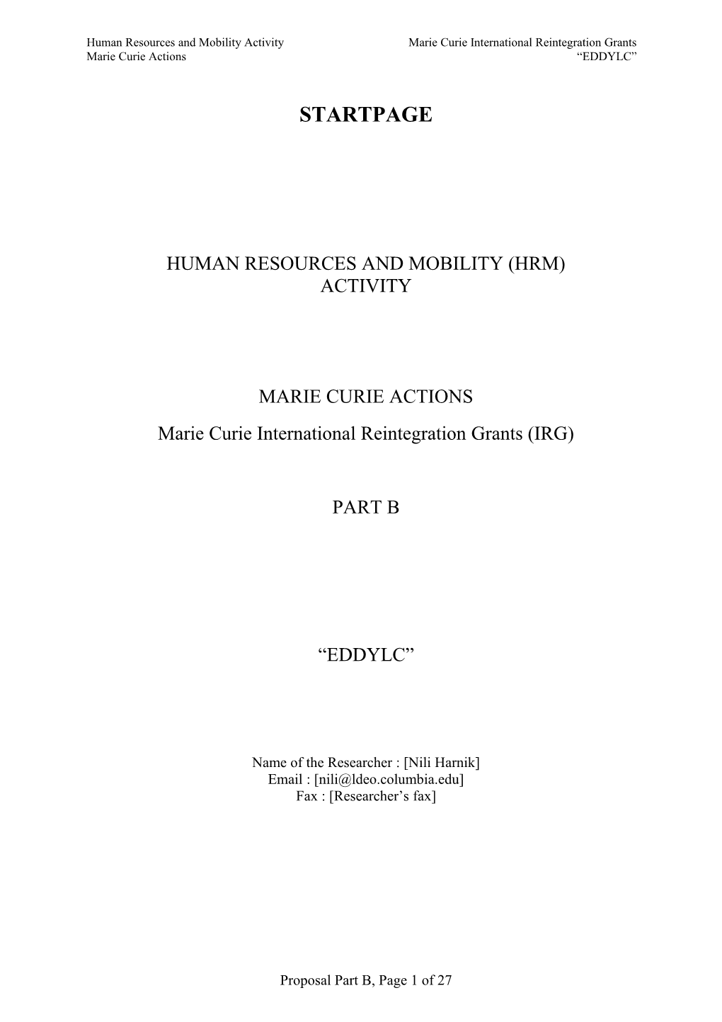 Human Resources and Mobility (Hrm) Activity