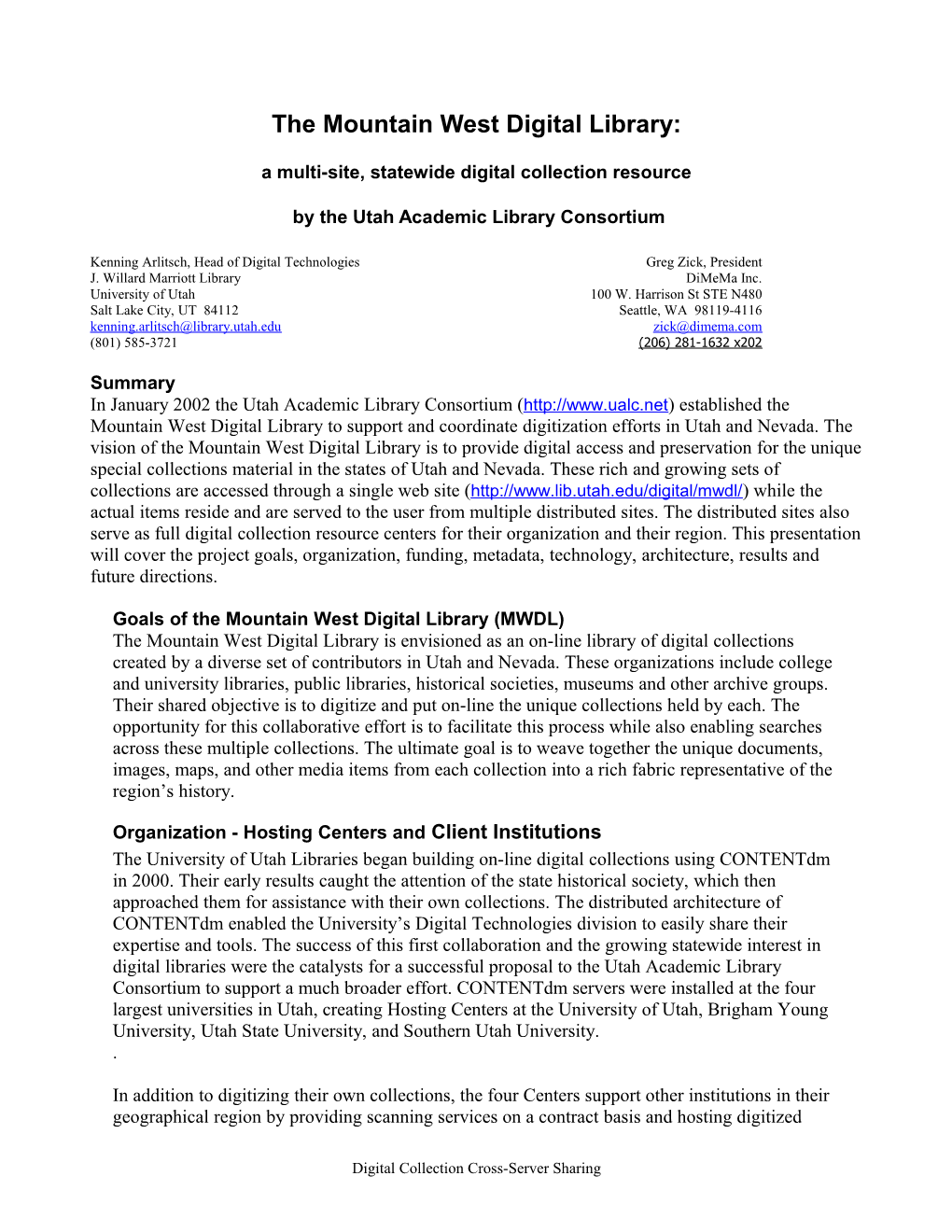 Digital Collection Cross-Server Sharing: Utah Academic Library Consortium