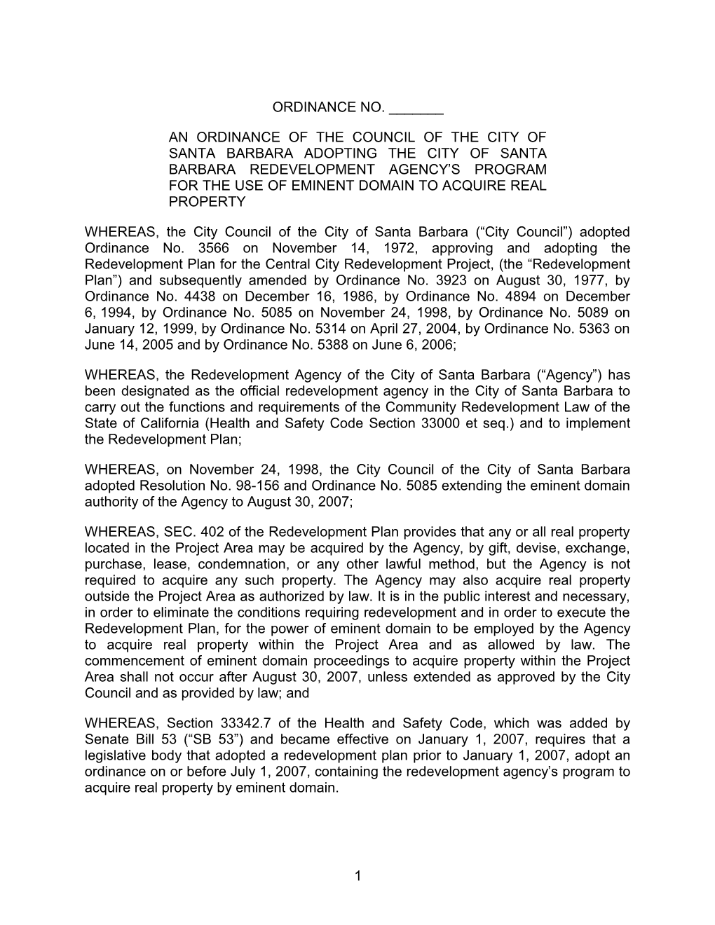 An Ordinance of the Council of the City of Santa Barbara Adopting the City of Santa Barbara