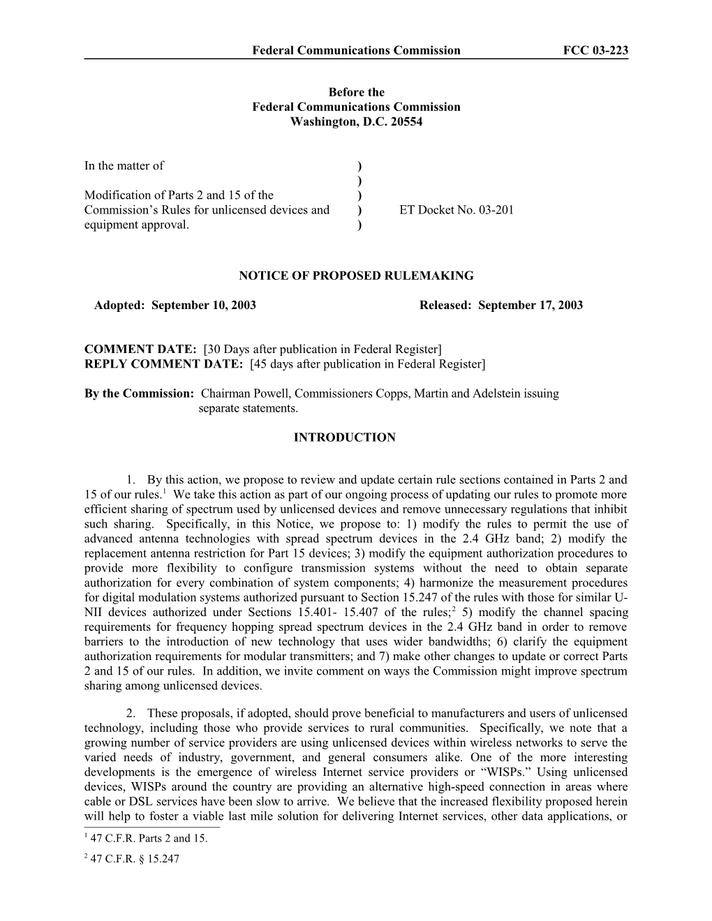 Federal Communications Commission FCC 03-223