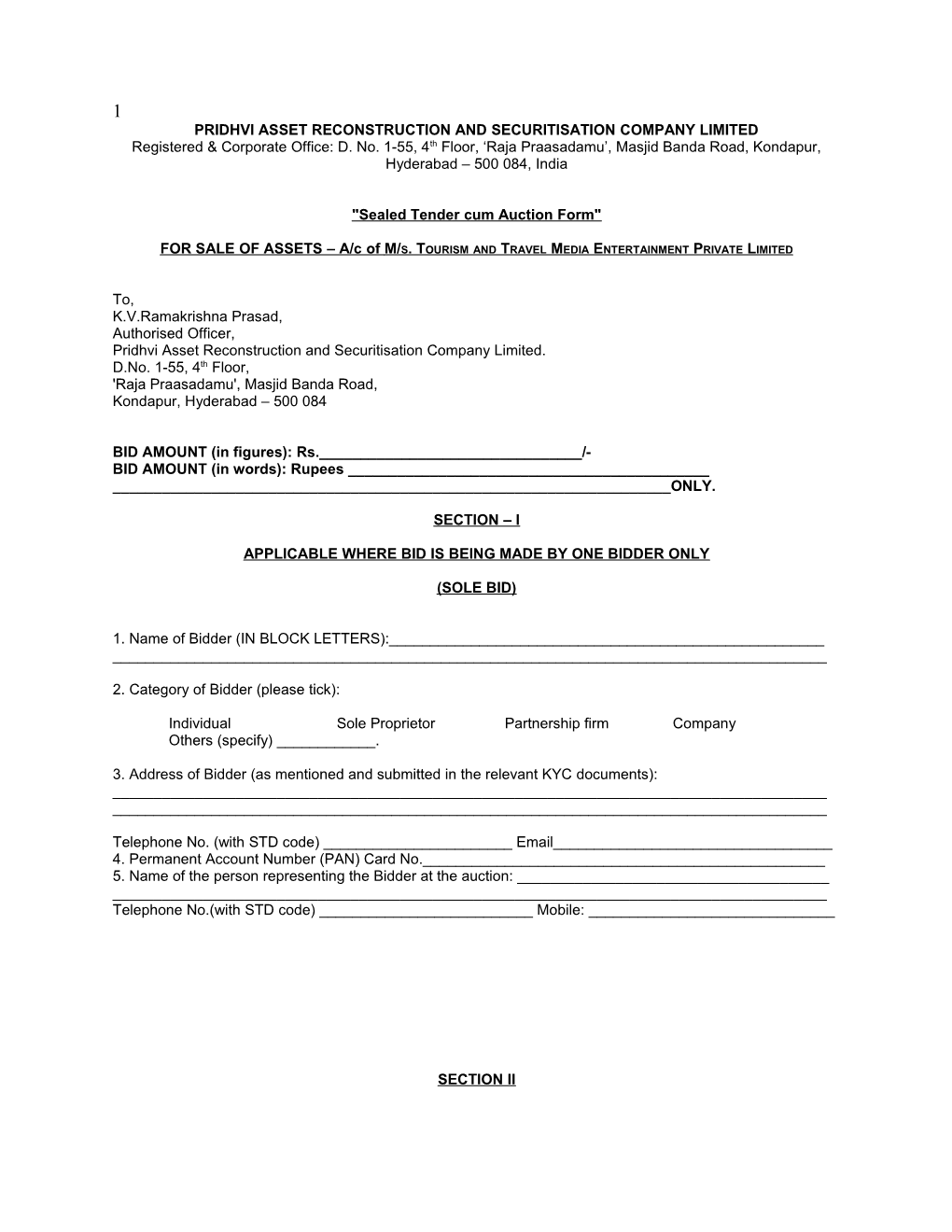 Pridhvi Asset Reconstruction and Securitisation Company Limited