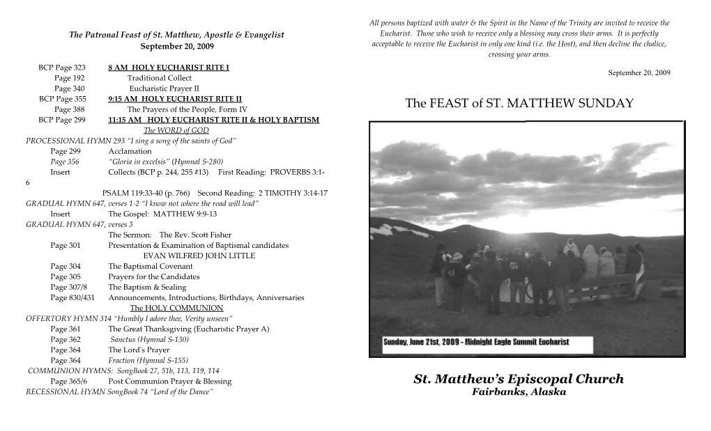 The Patronal Feast of St. Matthew, Apostle & Evangelist