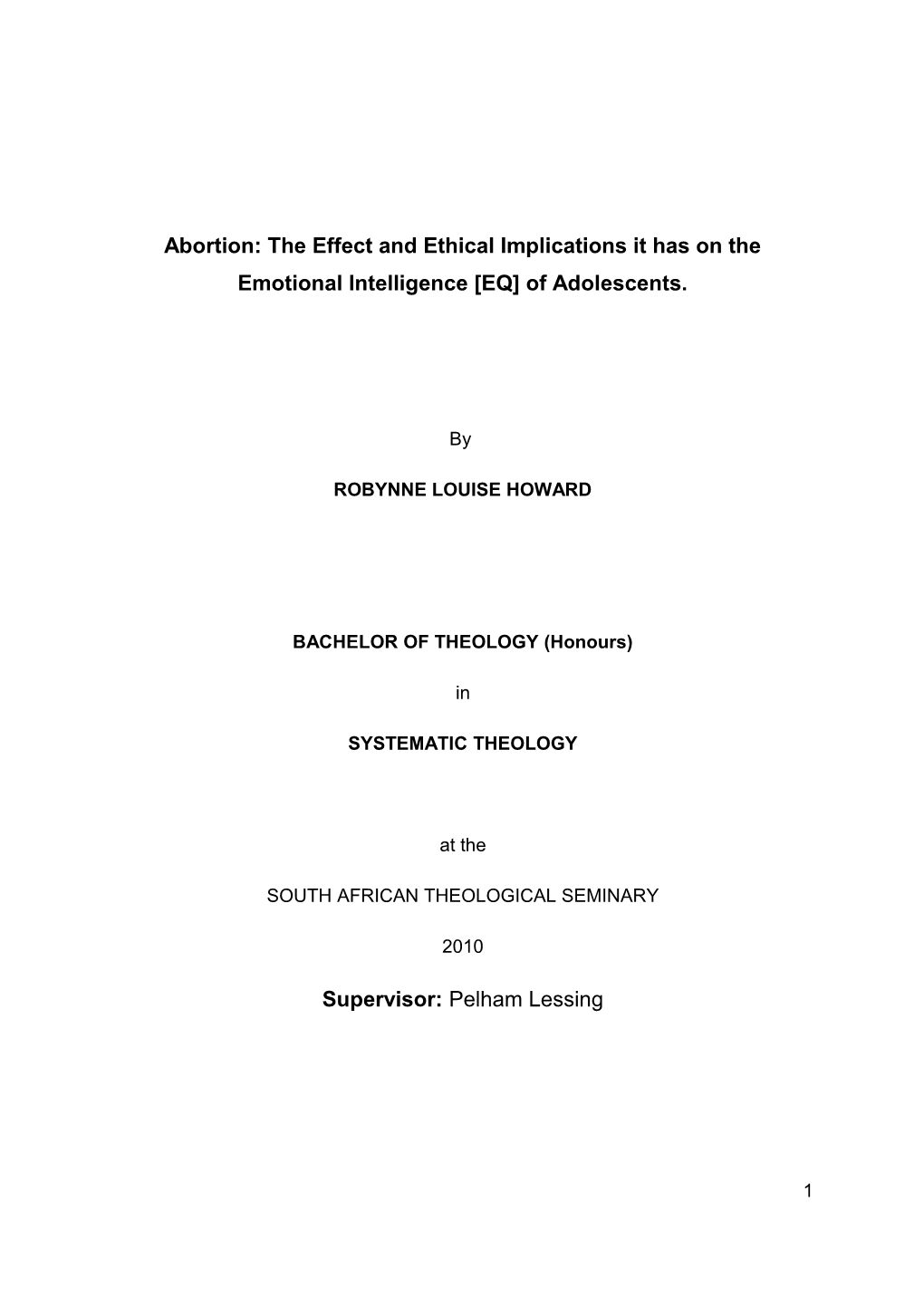 Abortion: the Effect and Ethical Implications It Has on the Emotional Intelligence EQ