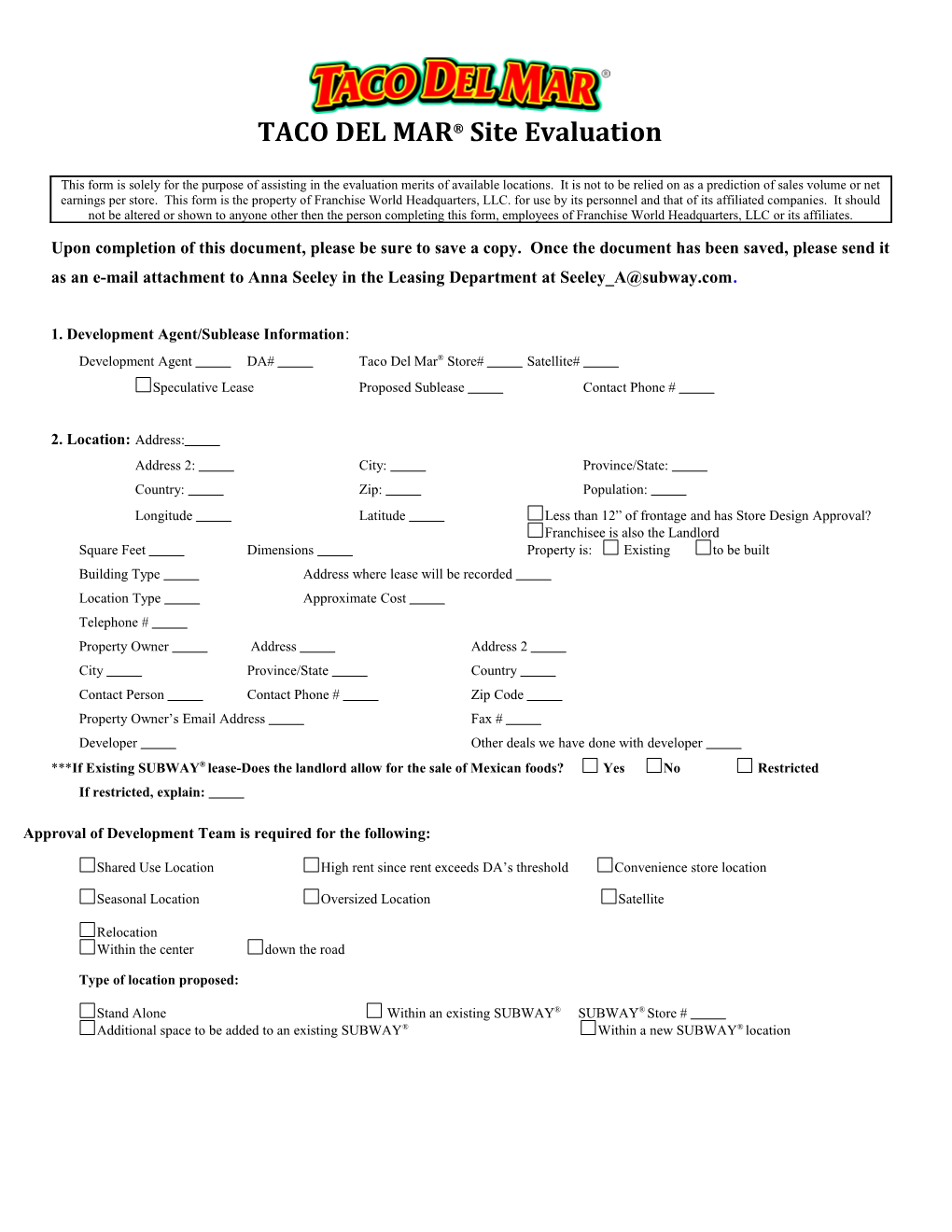 TACO DEL MAR Site Evaluation