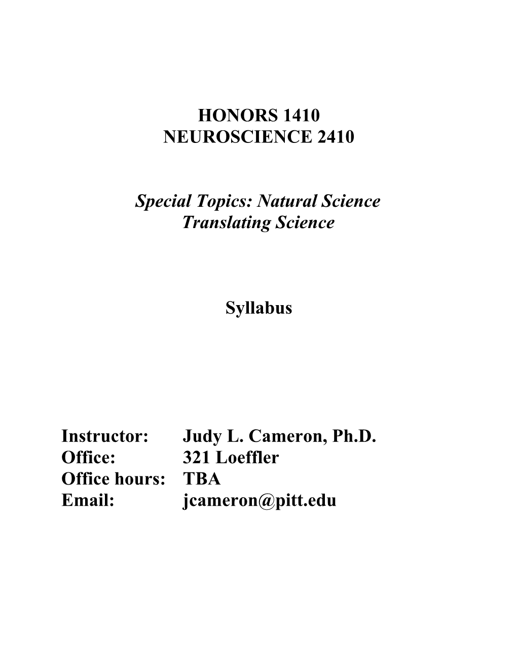 Special Topics: Natural Science