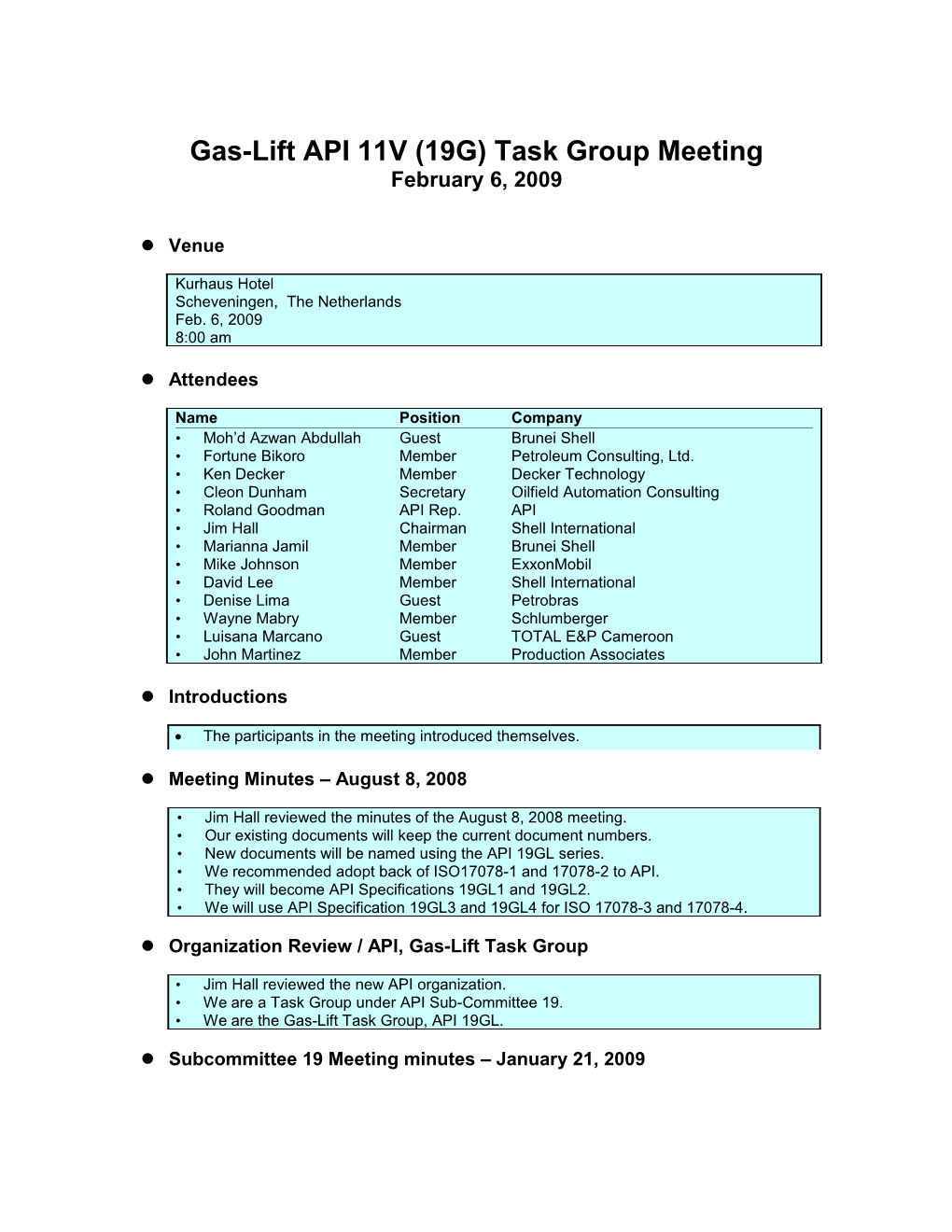 Gas-Lift API RP 11V Meeting