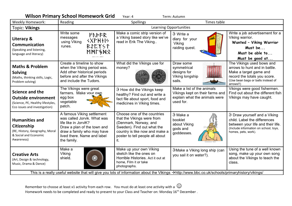 Wilson Primary School Homework Grid Year: 4 Term: Autumn