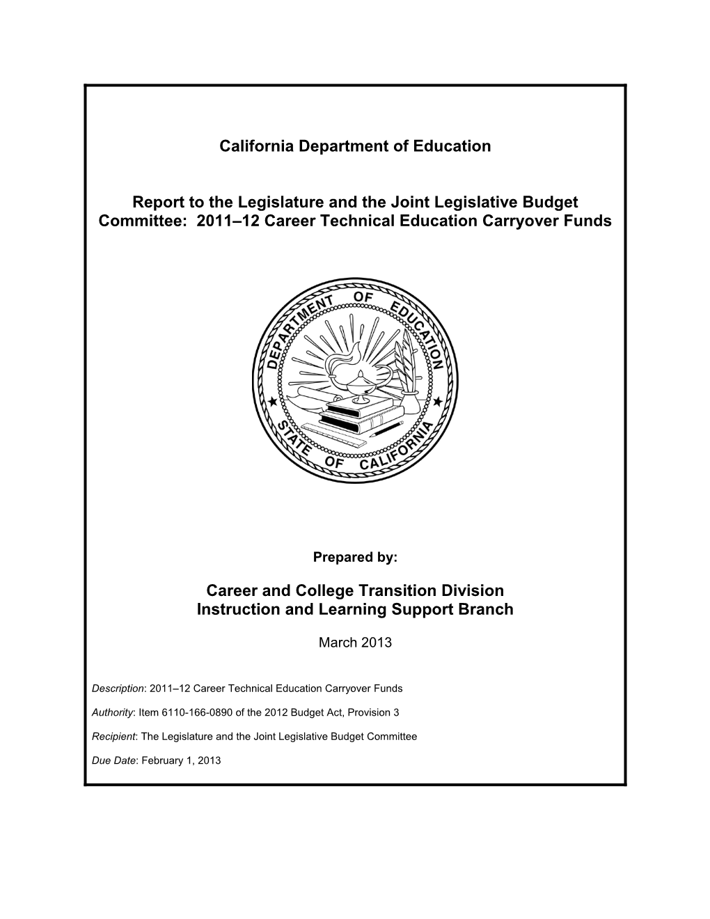 Legislative Report 2011-12 - Perkins (CA Dept of Education)