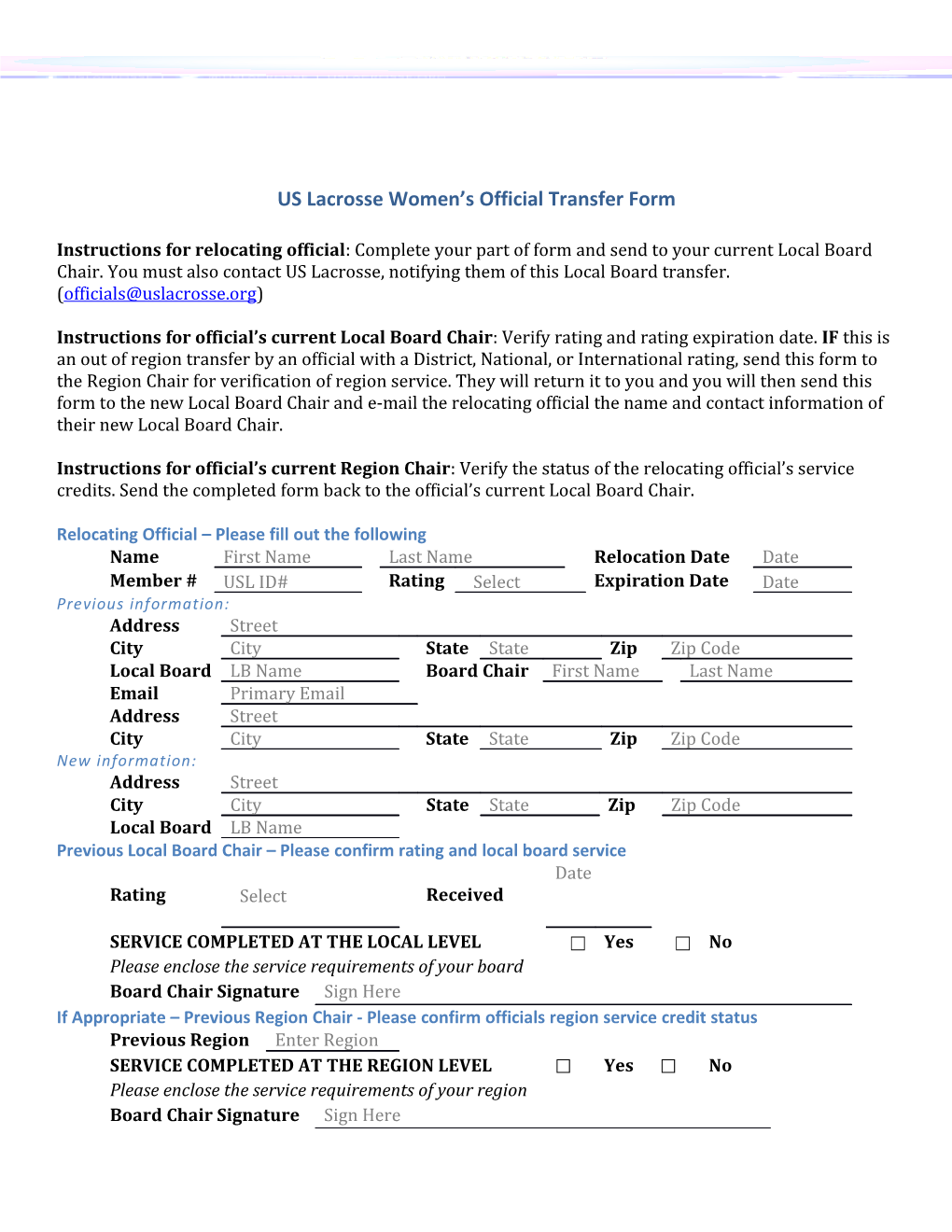 US Lacrosse Women S Official Transfer Form