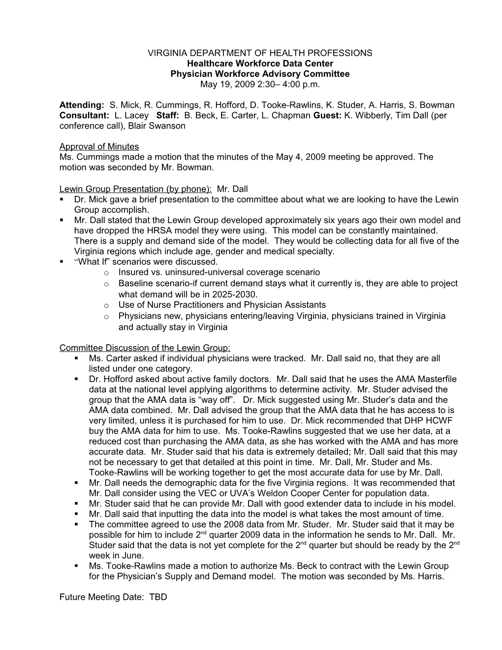 Workforce Advisory Committee Minutes 5-19-2009