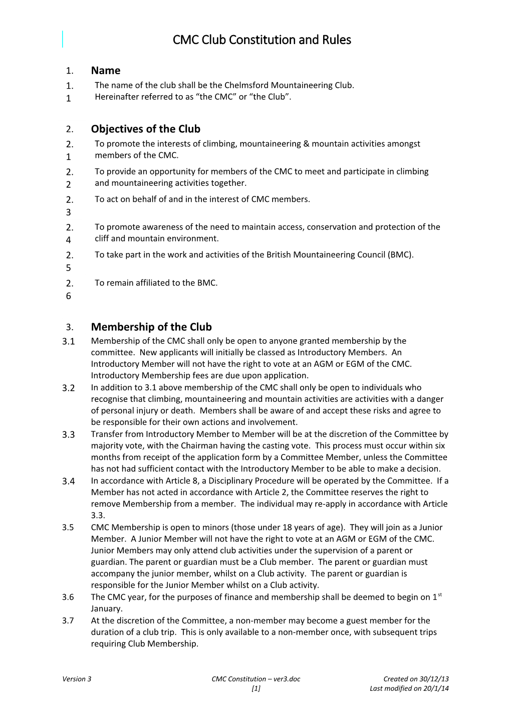 CMC Club Constitution and Rules