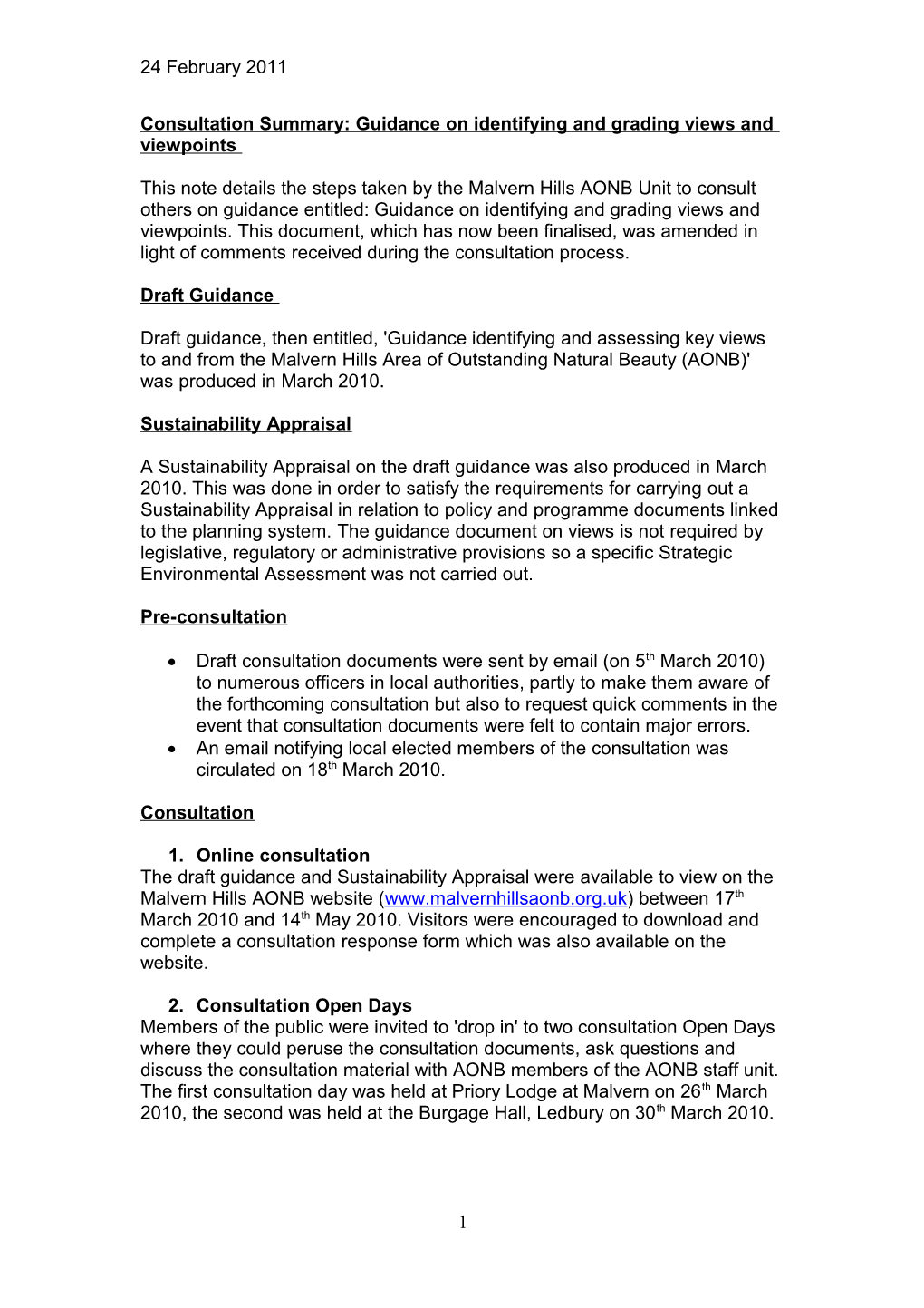 Consultation Summary: Guidance on Identifying and Grading Views and Viewpoints