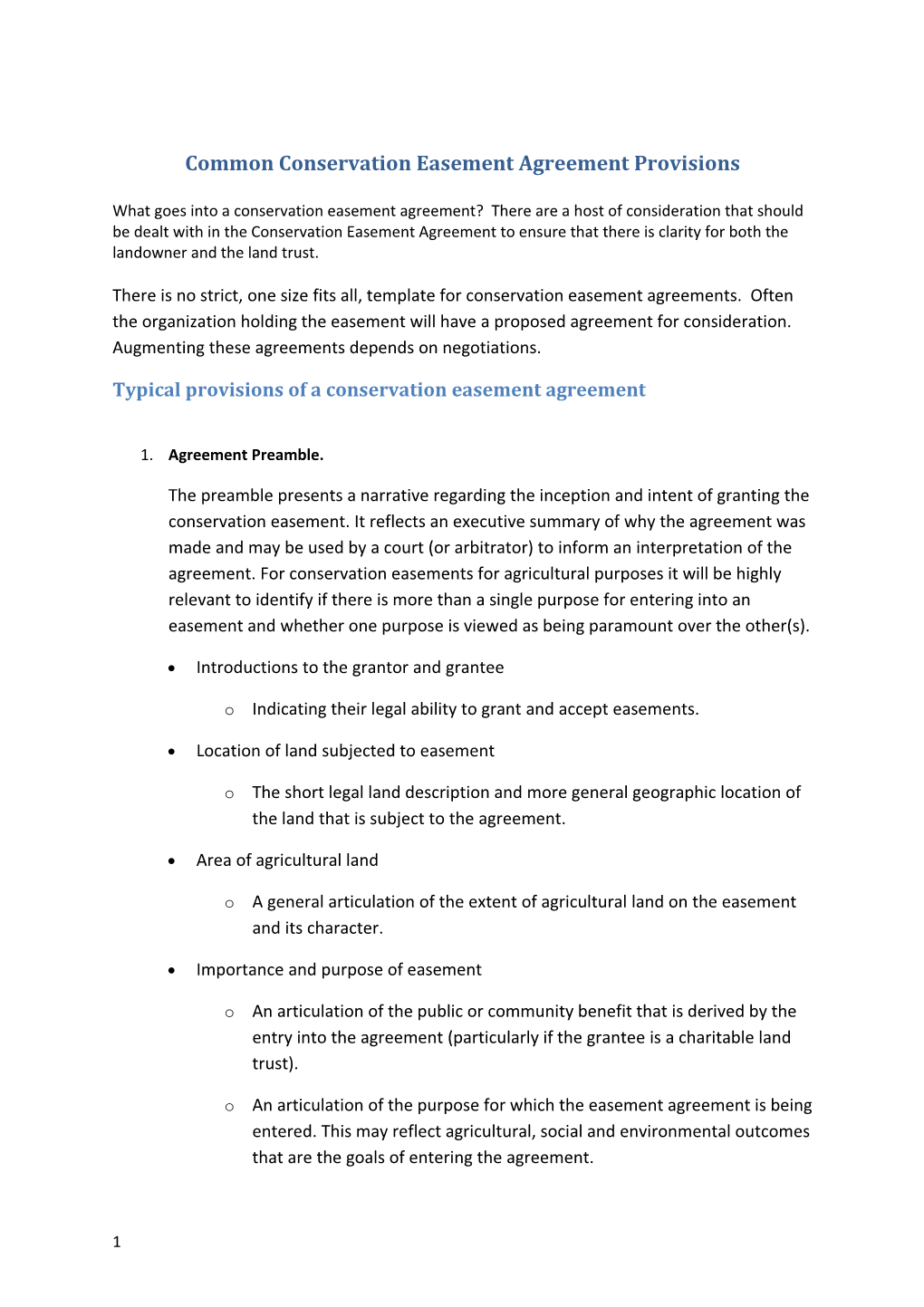 Common Conservation Easement Agreement Provisions