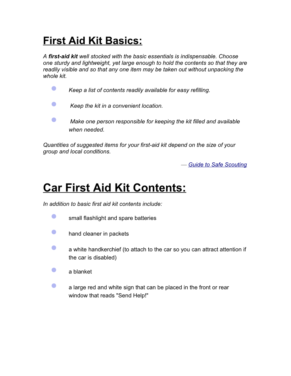 First Aid Kit Basics