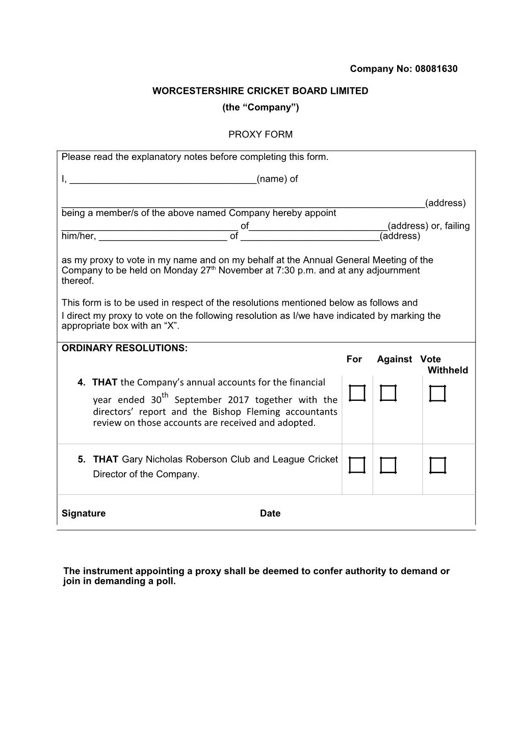 Worcestershire Cricket Board Limited