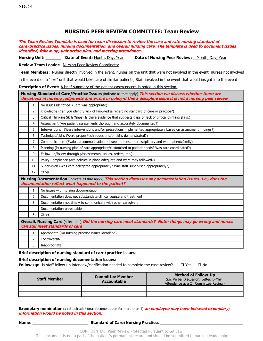 NURSING PEER REVIEW COMMITTEE: Team Review