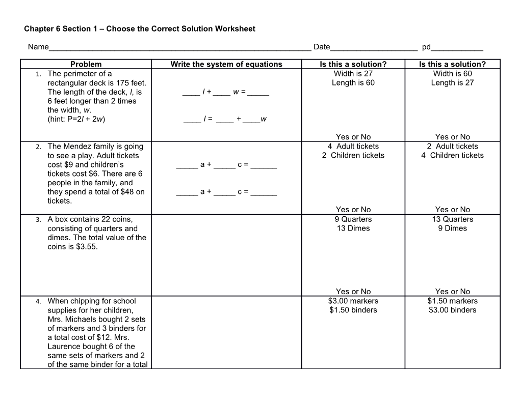 Chapter 6 Section 1 Choose the Correct Solution Worksheet