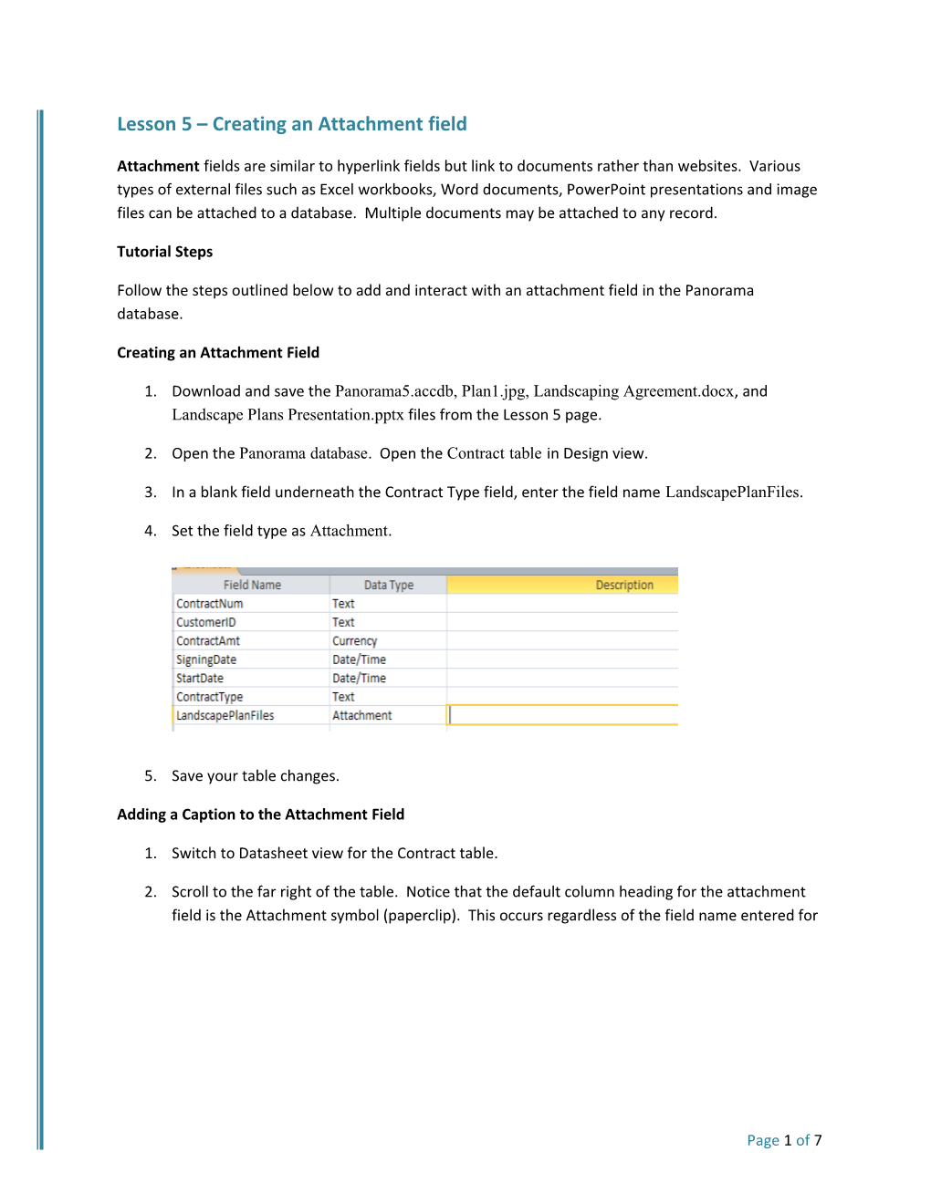 Lesson 5 Creating an Attachment Field