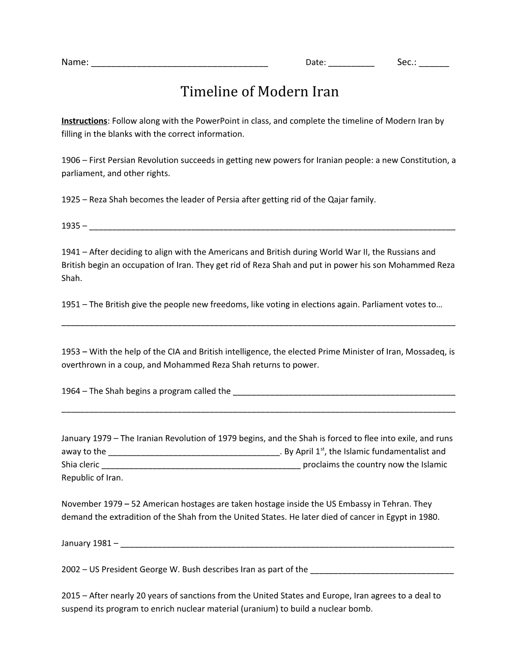 Timeline of Modern Iran