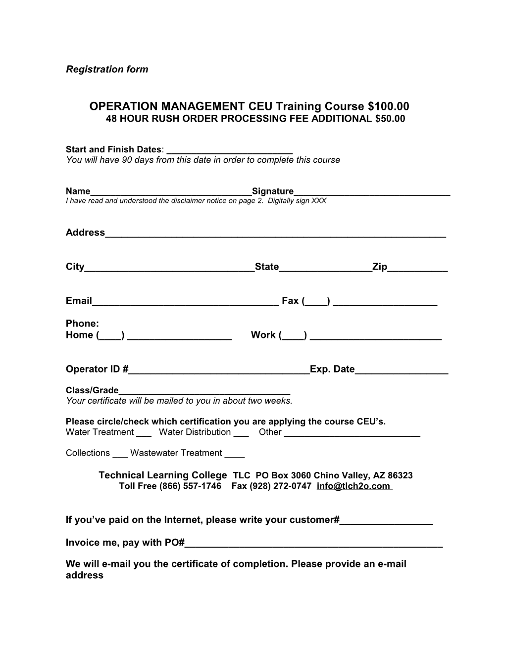 OPERATION MANAGEMENT CEU Training Course $100.00