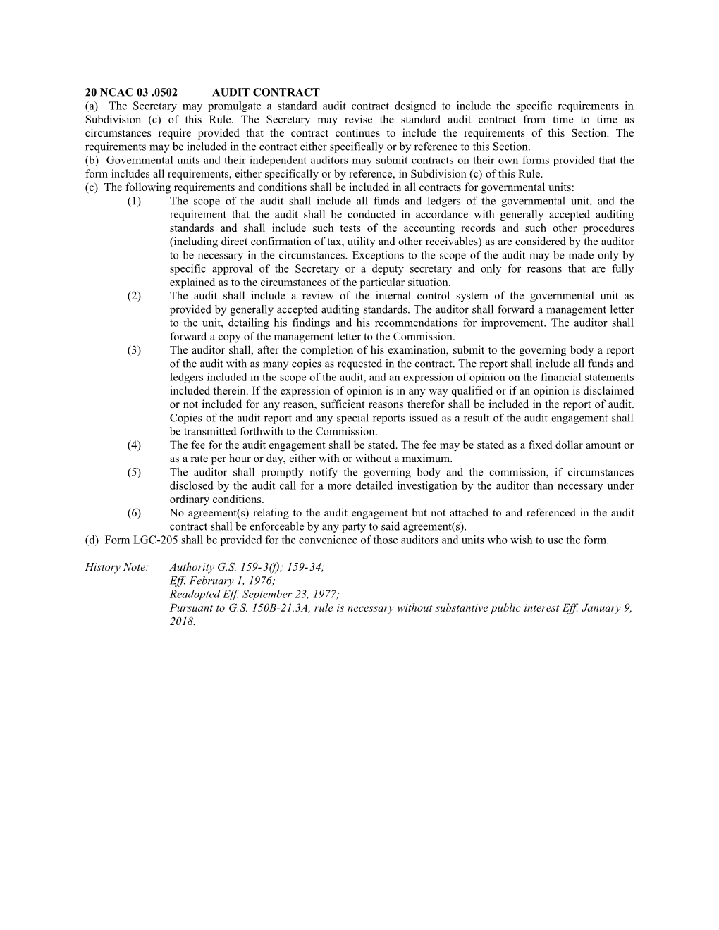 20 Ncac 03 .0502Audit Contract