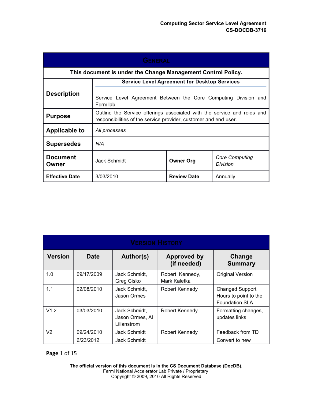 Service Level Agreement