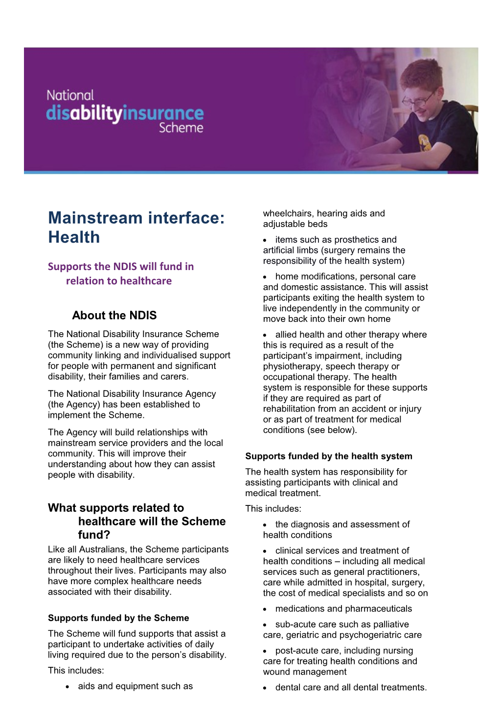 Fact Sheet: Supports the NDIS Will Fund in Relation to Healthcare