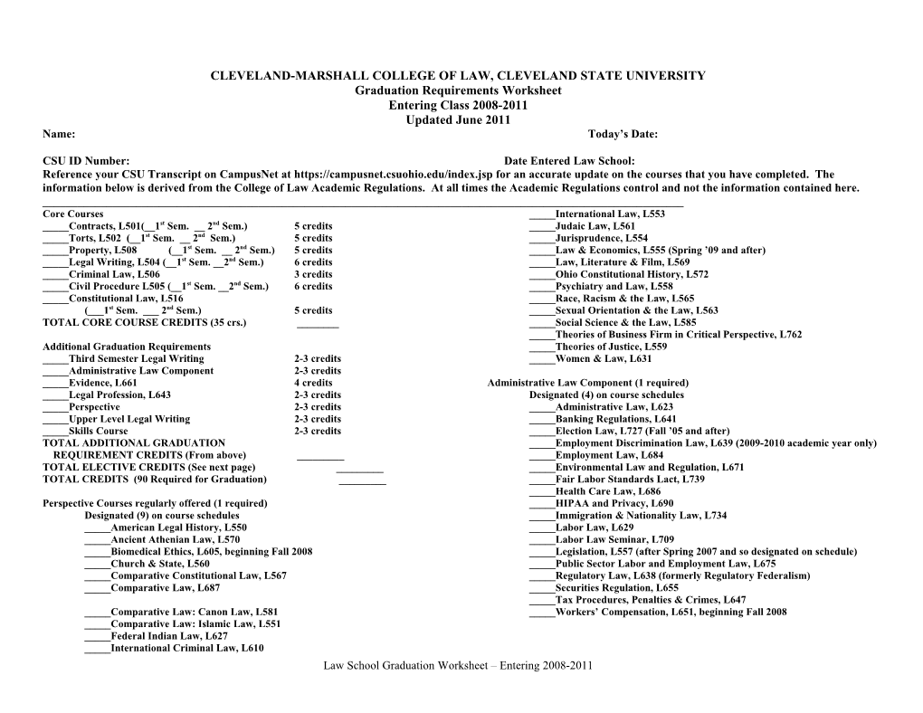 Law School Worksheet