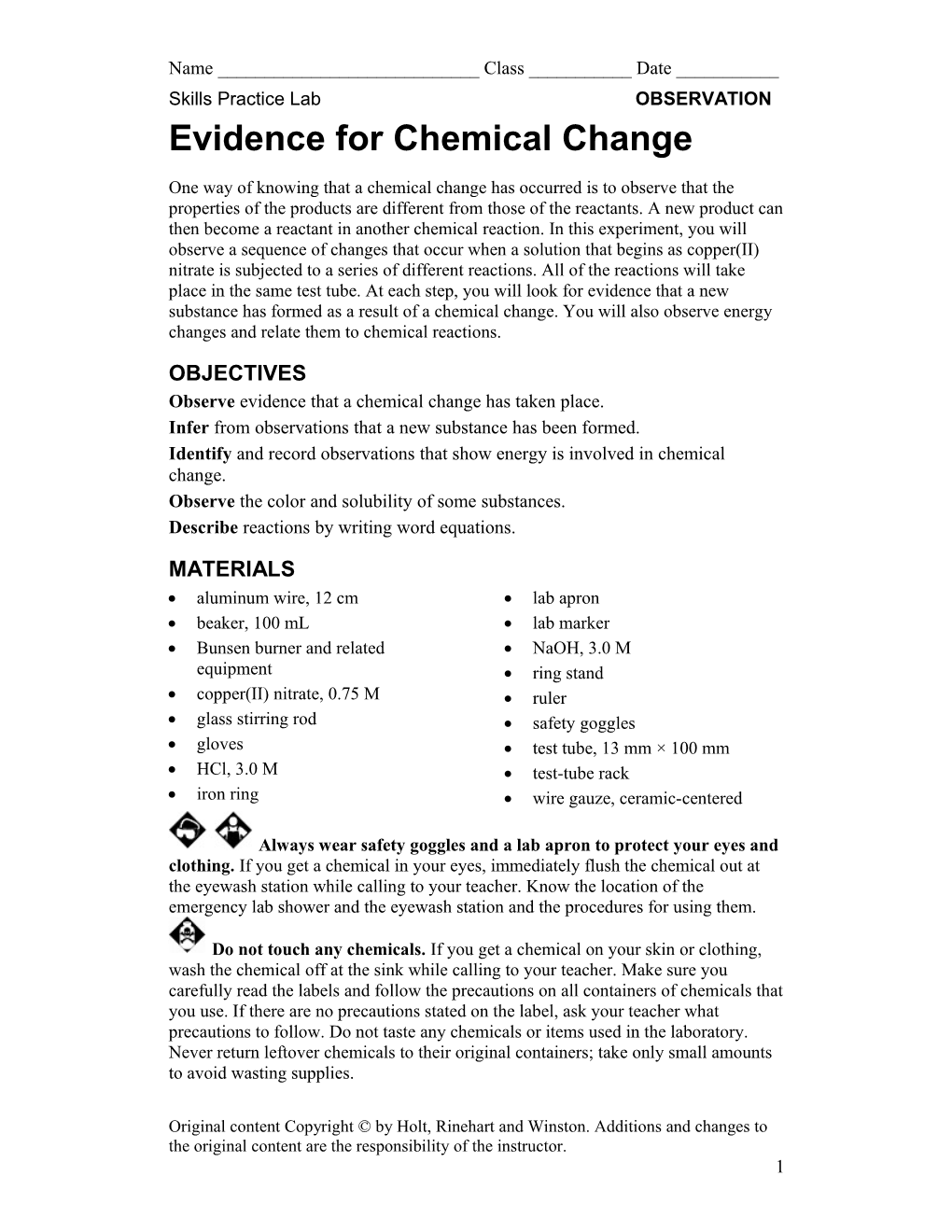 Evidence for Chemical Change