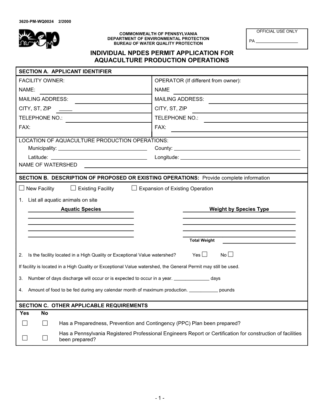 Individual Npdes Permit Application For