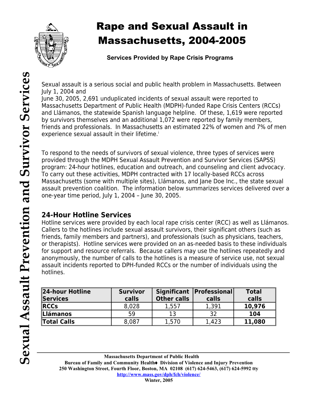 Rape and Sexual Assault in Massachusetts, 2004-2005