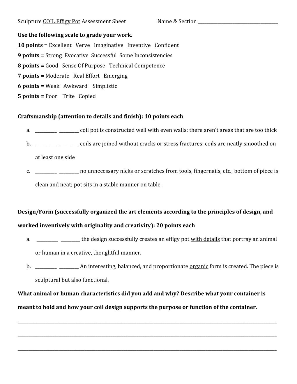 Slab Project Assessment Sheet: Lantern/Birdhouse