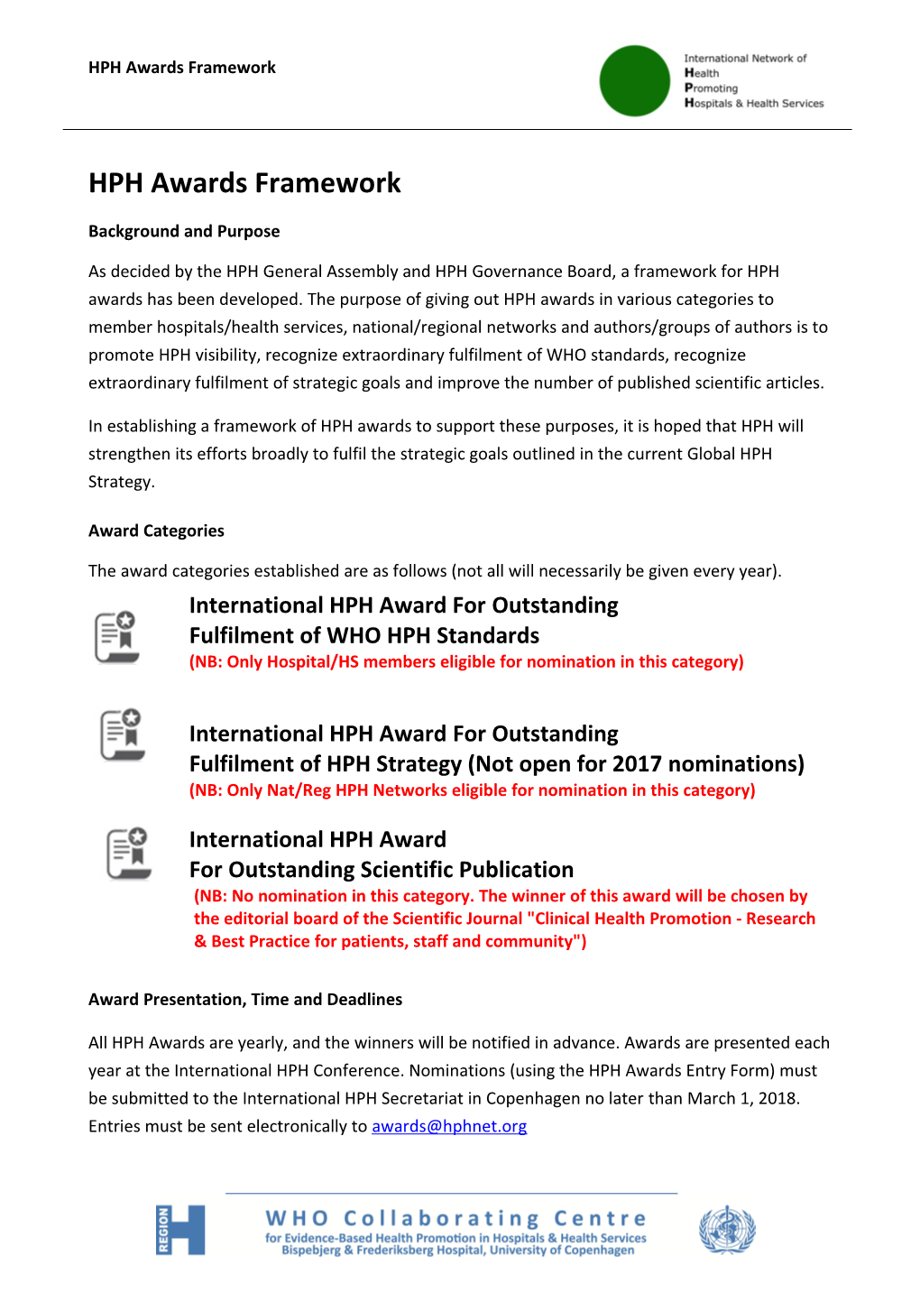 HPH Awards Framework