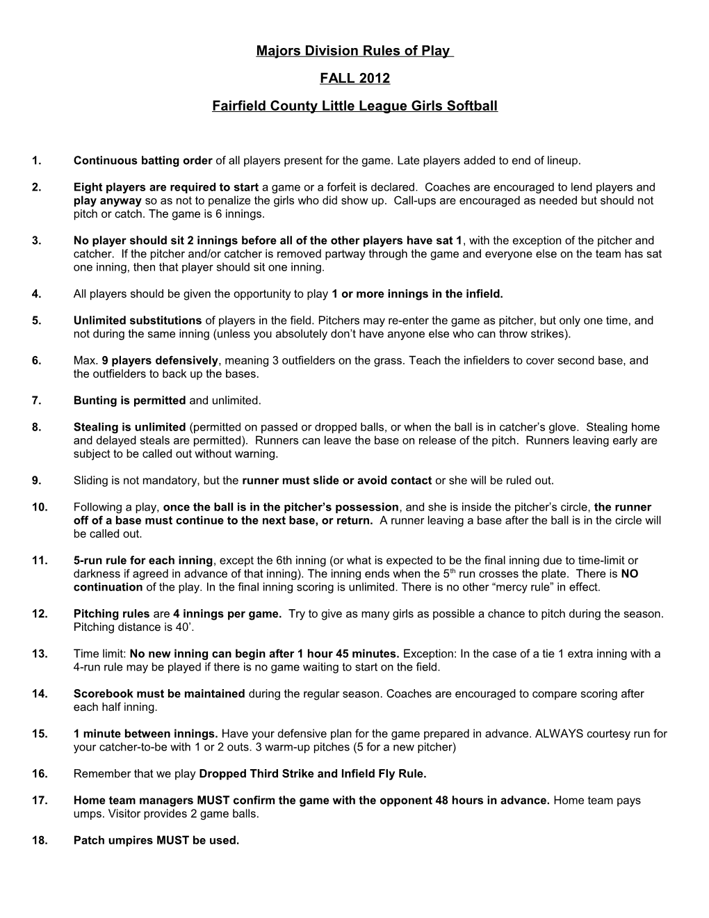 FLLGS AAA Division 2009 Rules of Play (4/5/09 Version)