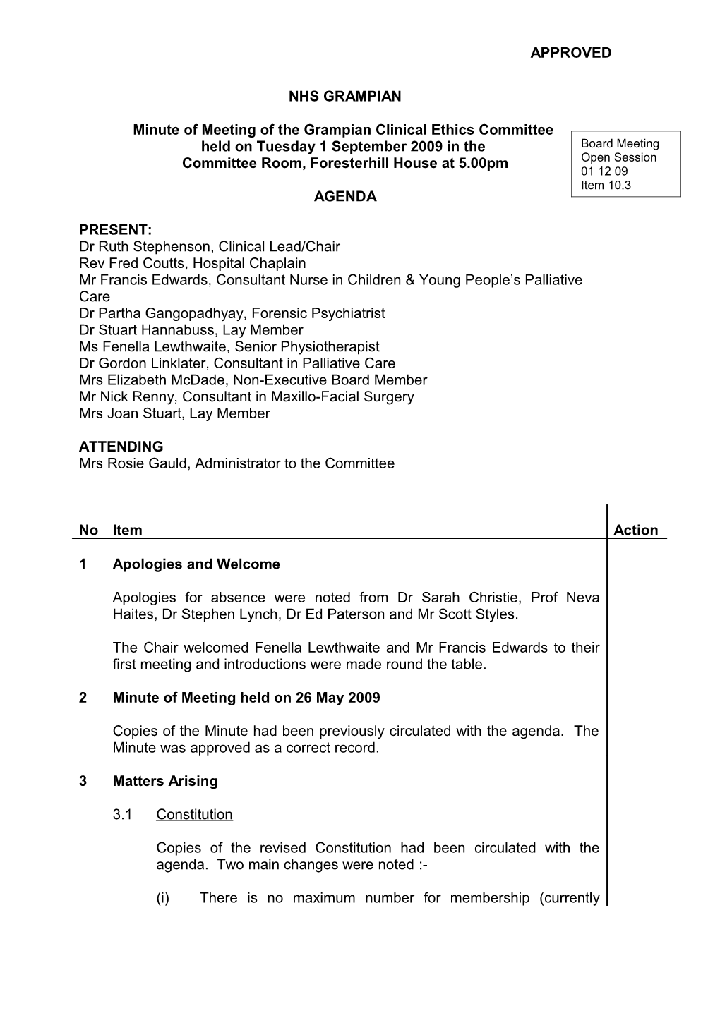 Item 10.3 for 1 Dec 09 Clinical Ethics Cttee 1 Sep 09