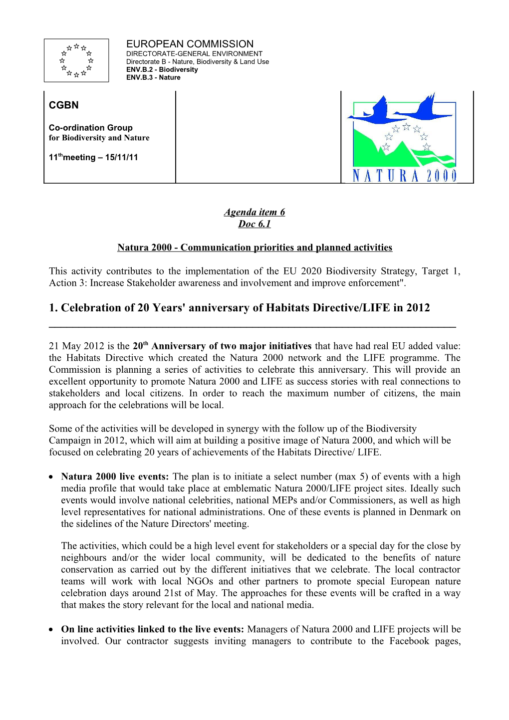 Natura 2000 - Communication Priorities and Planned Activities