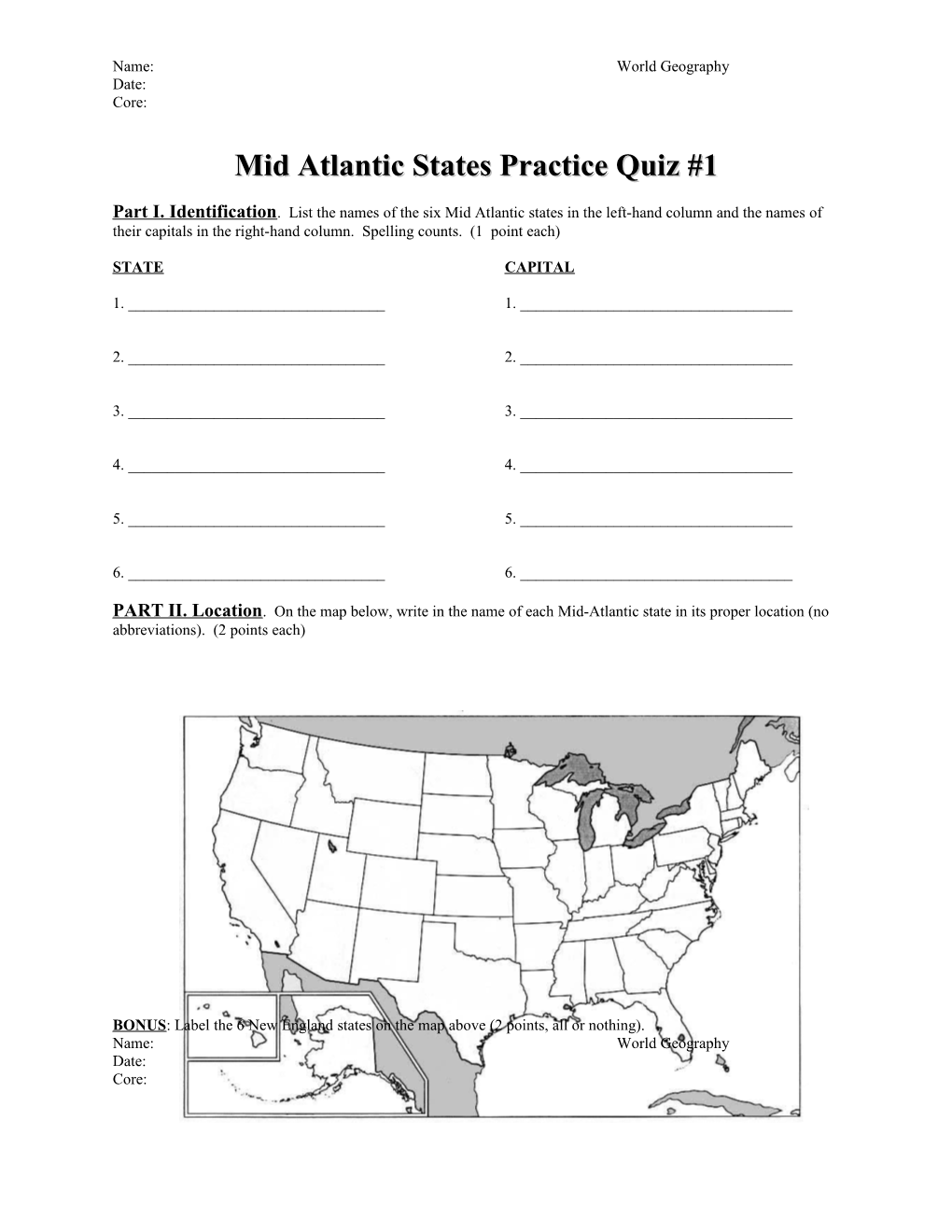 Mid Atlantic States Practice Quiz #1