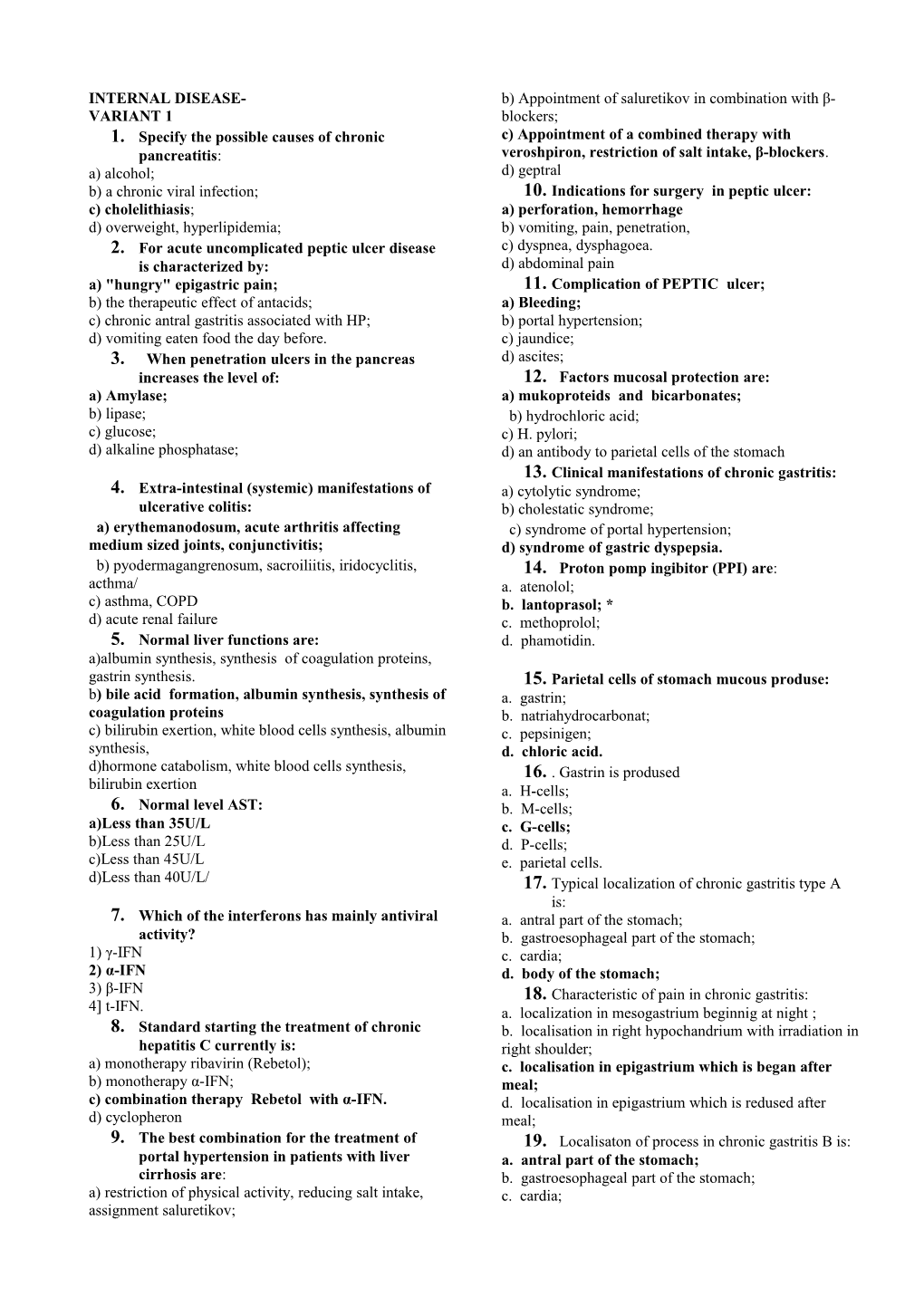 1. Specify the Possible Causes of Chronic Pancreatitis