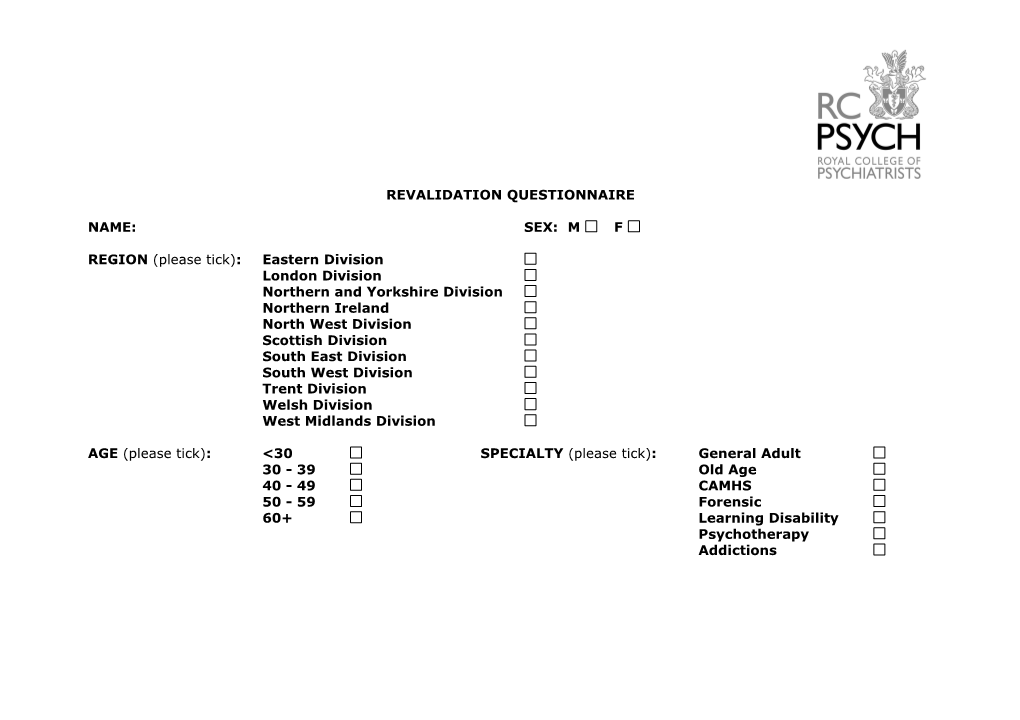 Revalidation Questionnaire