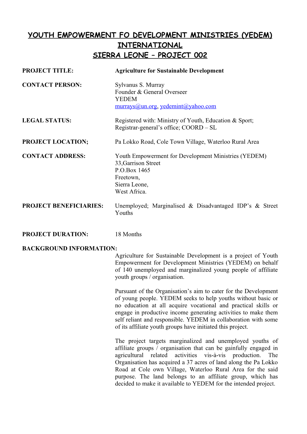 Agriculture Project Proposal for Sustainable Development