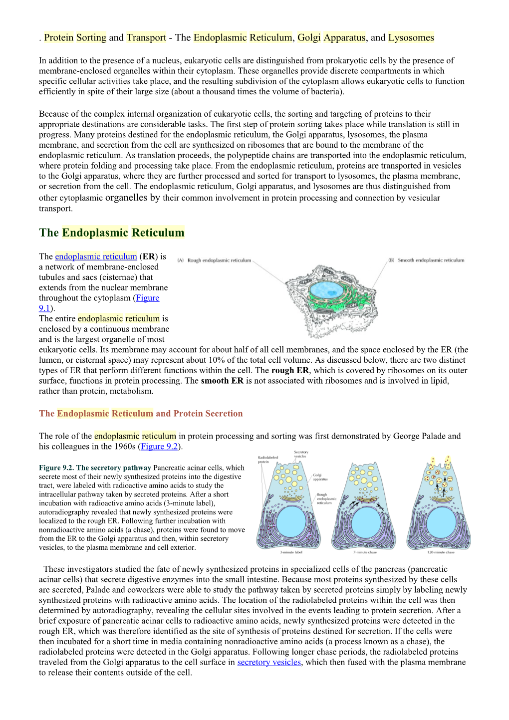 Protein Sorting and Transport - the Endoplasmic Reticulum, Golgi Apparatus, and Lysosomes